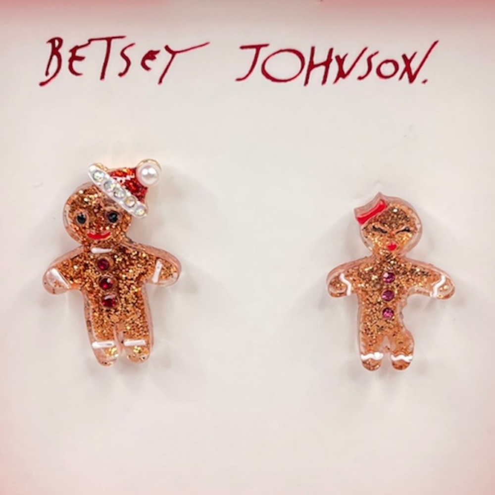 Betsey Johnson Gingerbread Man and Women Stud Earrings, Copper